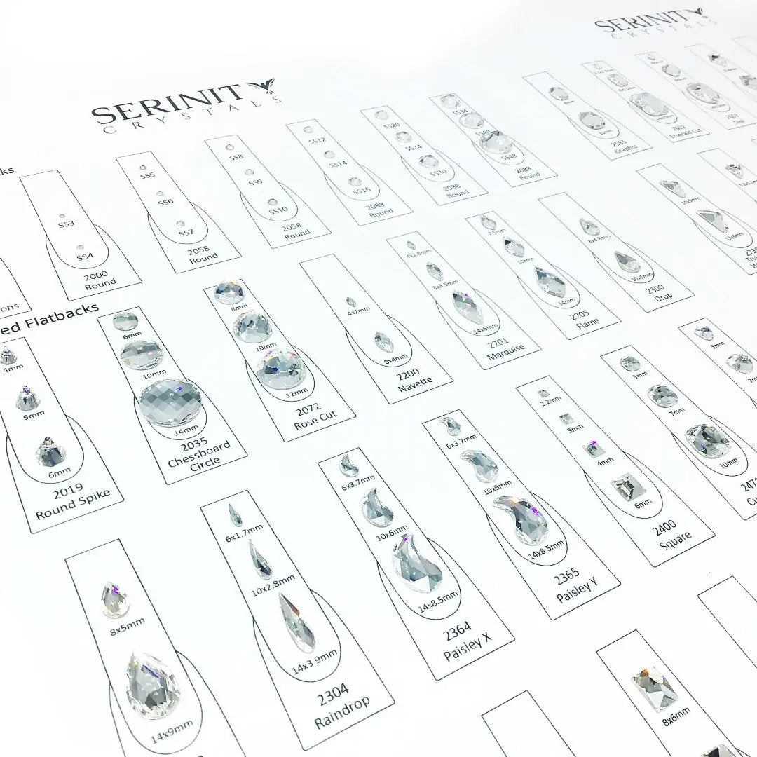 Serinity Flat Back Crystals Nail Art Chart - Bluestreak Crystals